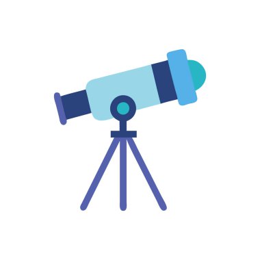 Teleskop düz stil ikon tasarımı, astronomi keşfi bilim teknolojisi astronomi keşfi ve keşif tema vektörü illüstrasyonu