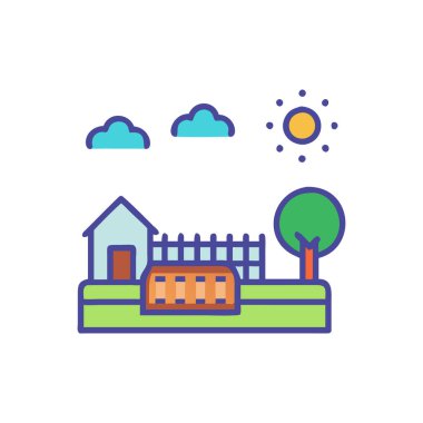 Park vektör illüstrasyonunda ağaçlı ev