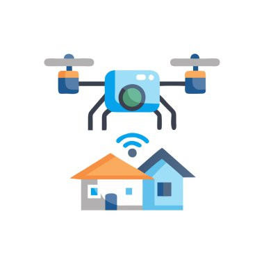 Kamera simgesine sahip dron, düz tasarım