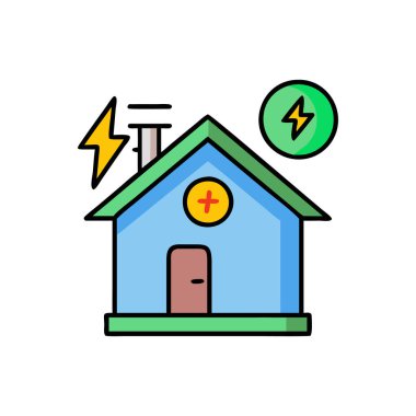 ev enerjisi ve güç simgesi renk ana hatları vektörü