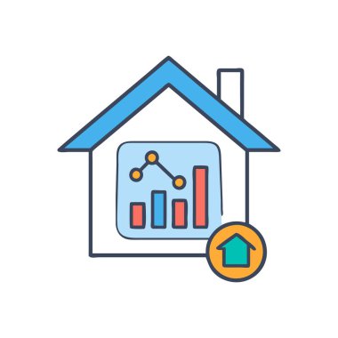 Düz renkli gerçek ev ikonu. Mülk mülkünün vektör illüstrasyonu