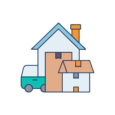 Kamyon vektör ikonlu ev. Web tasarımı ve web sitesi için düz işaret.