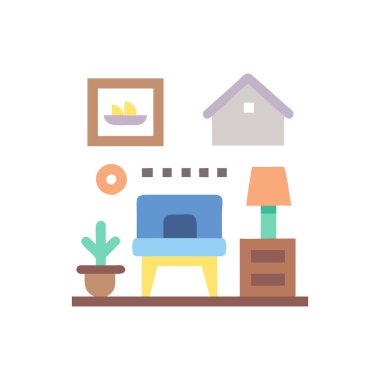 oturma odası vektörü düz çizim tasarımı