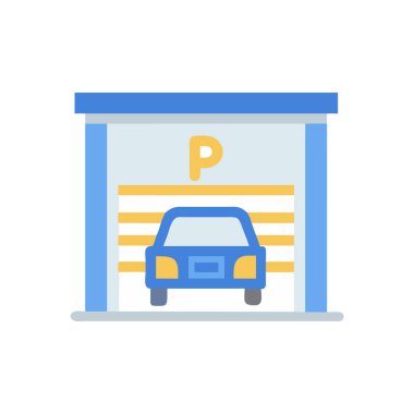 Park yeri düz renk vektör simgesi. Park yeri. Beyaz arka planda izole edilmiş. Grafik tasarımı ve web sitesi tasarımı için basit çizgi film biçimi.