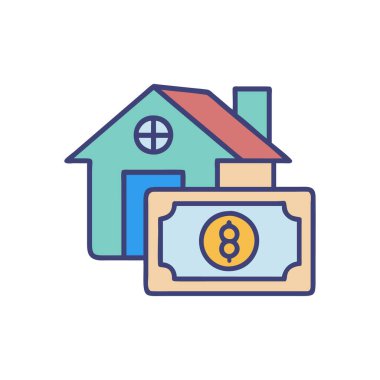 Ev ikonu vektöründe bozuk para olan ev. ince çizgi biçimi.