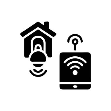 Kablosuz ağ ve ev hattı ikonu, vektör illüstrasyonu. Ev kontrol çizelgesi. doğrusal sembol