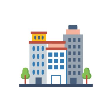 Beyaz arka planda kentsel binalar ve gökdelenler