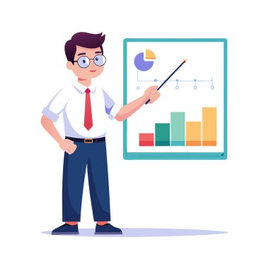 Hesap makinesi, kalem ve hesap makinesi olan takım elbiseli bir işadamı, iş konsepti, finansal analiz, vektör