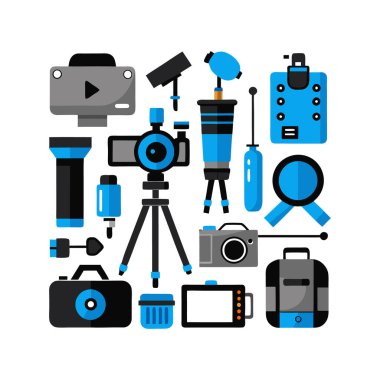 Kamera fotoğrafçılık seti. vektör illüstrasyonu