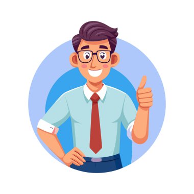 Gülümseyen işadamı başparmağıyla.