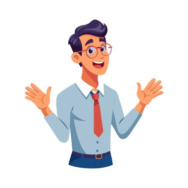 İş adamı karikatür tasarımı, iş adamı kişiliği iş ilişkisi ve çalışan teması illüstrasyonu