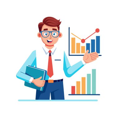 İş adamı karakteri hesap makinesiyle ofiste