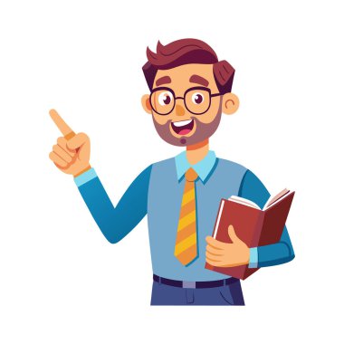 Bir kitap ve kalem vektör çizimi tasarımı ile mutlu iş adamı