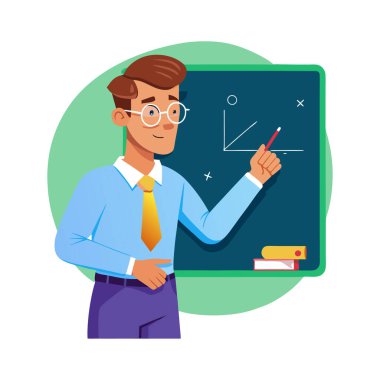 Sınıfta genç bir öğretmen var. vektör illüstrasyonu