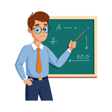 Genç adam bir kalem tutuyor ve elini işaret ediyor..