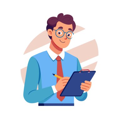 Dizüstü bilgisayar vektör illüstrasyon tasarımlı bir iş adamı görevde.