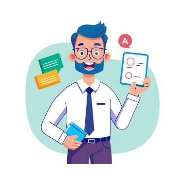 Pano ve kalemle genç bir iş adamı.