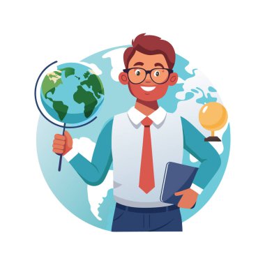 Küre ve büyüteçle iş adamı