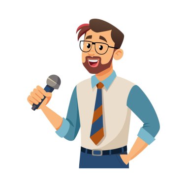 Mikrofon karikatür vektör illüstrasyon grafik tasarımı olan adam
