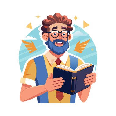 Bir kitap ve gülümseyen bir adam