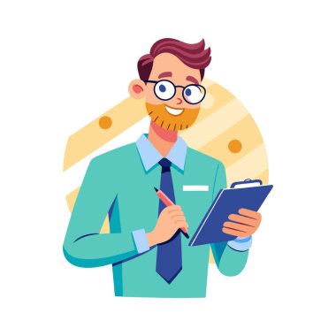 Takım elbiseli ve gözlüklü bir iş adamının vektör çizimi