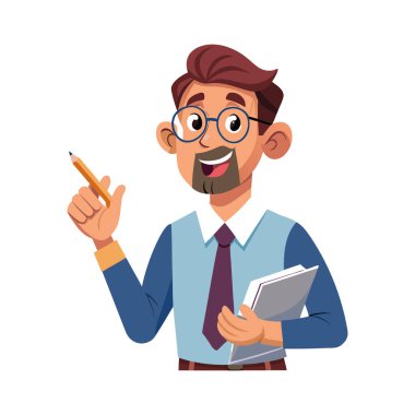 Mutlu adam çizgi film vektörü. Gözlüklü iş adamı. Düz stil. beyaz arkaplanda izole