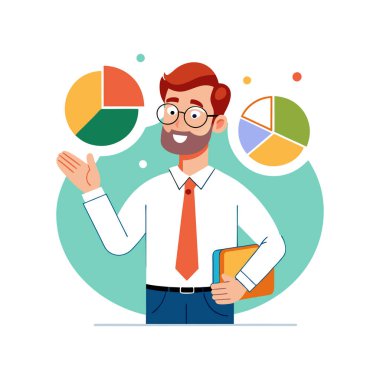 Çizelgesi ve hesap makinesi olan bir iş adamı.