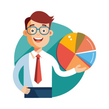 İstatistik çizelgesi olan mutlu iş adamı