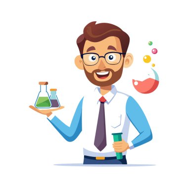 Mataralı deney tüplü genç bilim adamı..