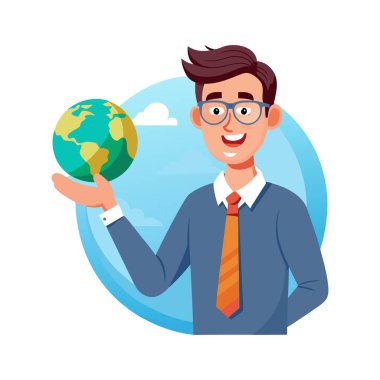 Bir küredeki iş adamı, karikatür tarzı vektör çizimi