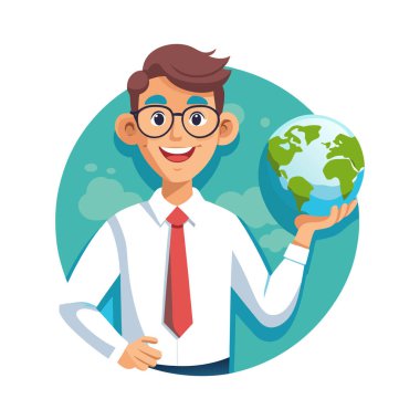 Dünya küresi vektör illüstrasyon tasarımına sahip iş adamı