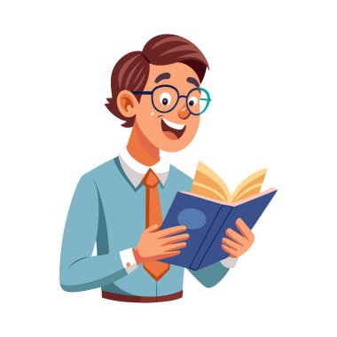 Kitap ve gözlüklü genç adam vektör çizimi tasarımı