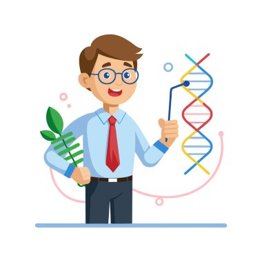 DNA sembolü vektörüyle laboratuvarda bilim adamı.