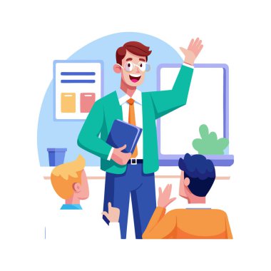 Tablet ve dizüstü bilgisayarlı iş adamının vektör çizimi