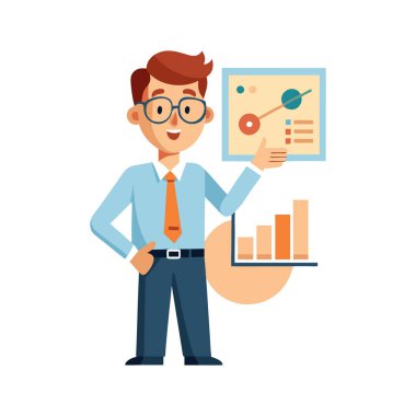 İstatistik grafiği vektör çizimi tasarımı olan iş adamı
