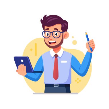 Tablet ve kalem tutan bir adam.