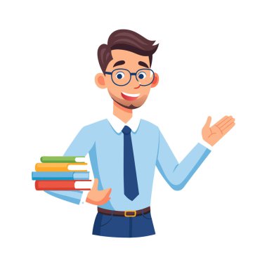 Elinde bir yığın kitap tutan ve baş parmağını kaldıran bir adam.