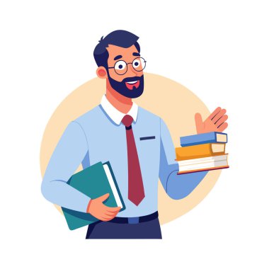 Elinde bir yığın kitap ve kitap tutan bir adam.