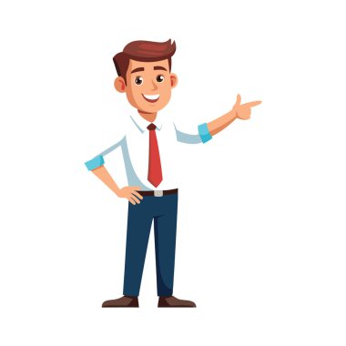 Bir şeye işaret eden kravatlı bir adam.