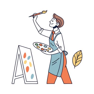 Palet ve fırçalı erkek sanatçı, düz vektör simgesi