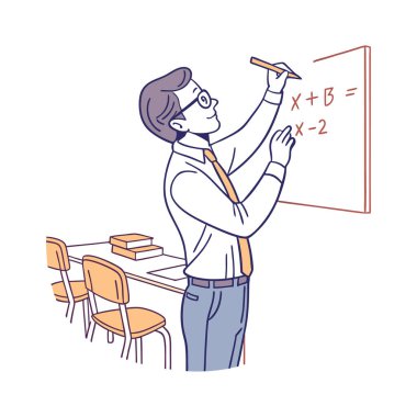 Sınıfta tahtası olan bir öğretmen.