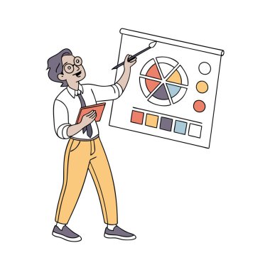 Kalem ve cetvel tasarımı olan iş adamı