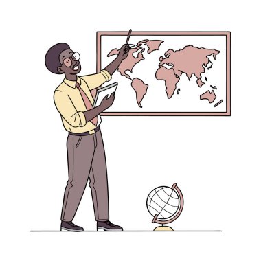 Afro-Amerikan adam haritada çizim yapıyor..