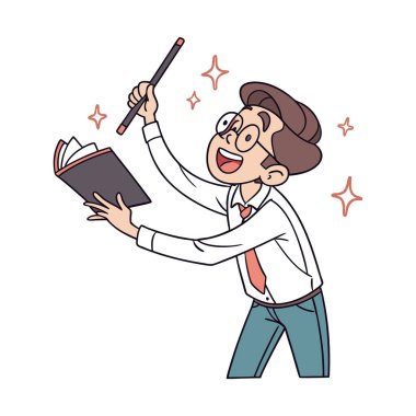 Kitabı olan mutlu bir erkek öğretmen.