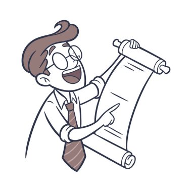 Gazete okuyan bir iş adamının çizgi film karakteri