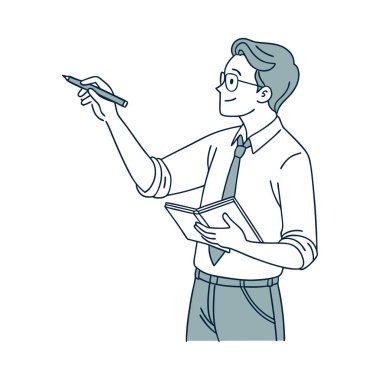 Beyaz arkaplan vektör illüstrasyonu üzerine notlar yazan işadamı