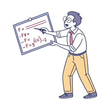 karatahta ve matematik formülleriyle karikatür öğretmeni
