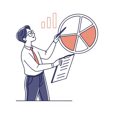 Pano ve istatistik vektör illüstrasyon tasarımına sahip iş adamı
