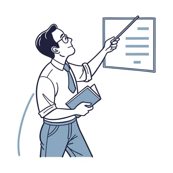 karikatür işadamı pano ve belgelerle