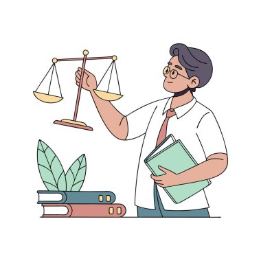Kitapları ve adalet gözlükleriyle iş adamı